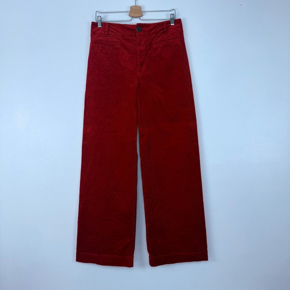 Anthropologie Maeve Colette Velvet Corduroy Wide Leg Pants 31 Red Full Length - Picture 2 of 16